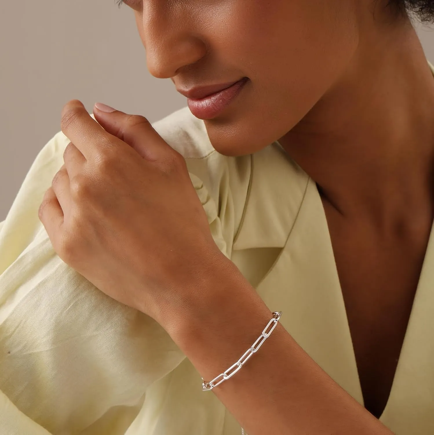 LeCalla Pure 925 Sterling Silver Italian Paperclip Link Chain Bracelets | Gold Over Silver Paper-Clip Link Station Bracelet | Sliding Bolo Bracelet for Women