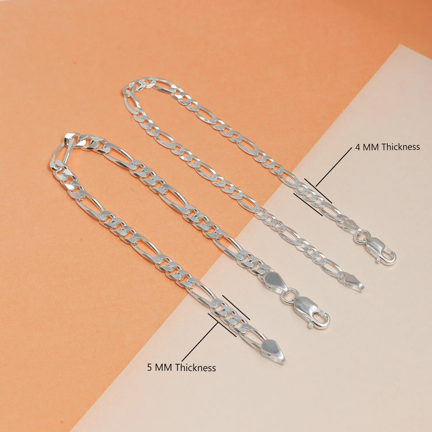 LeCalla Solid 925 Sterling Silver Figaro Link Chain Bracelet | Italian Diamond-Cut Figaro Chain Bracelet for Women Men, Made in Italy (7, 7.5, 8, 8.5, 9 Inches)
