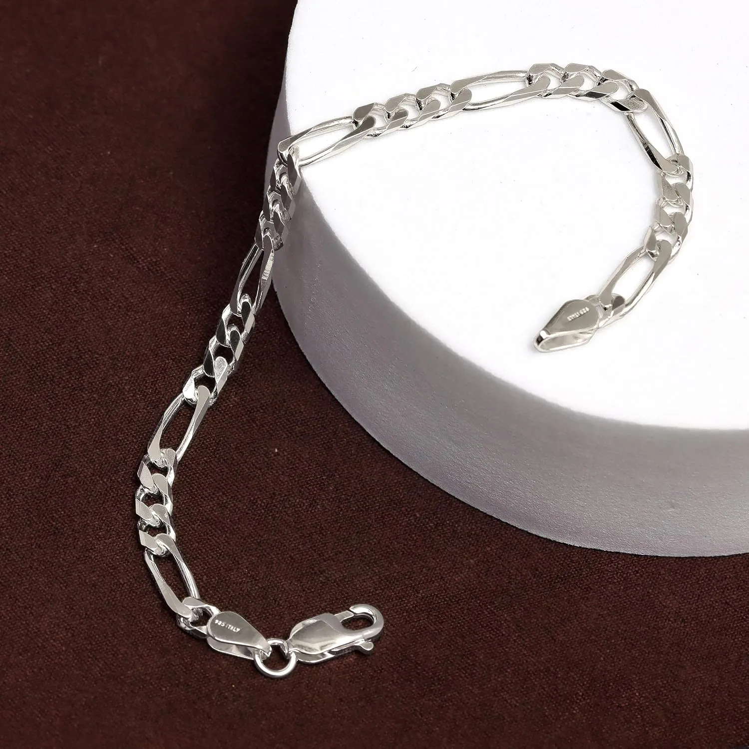 LeCalla Solid 925 Sterling Silver Figaro Link Chain Bracelet | Italian Diamond-Cut Figaro Chain Bracelet for Women Men, Made in Italy (7, 7.5, 8, 8.5, 9 Inches)