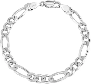 LeCalla Solid 925 Sterling Silver Figaro Link Chain Bracelet | Italian Diamond-Cut Figaro Chain Bracelet for Women Men, Made in Italy (7, 7.5, 8, 8.5, 9 Inches)