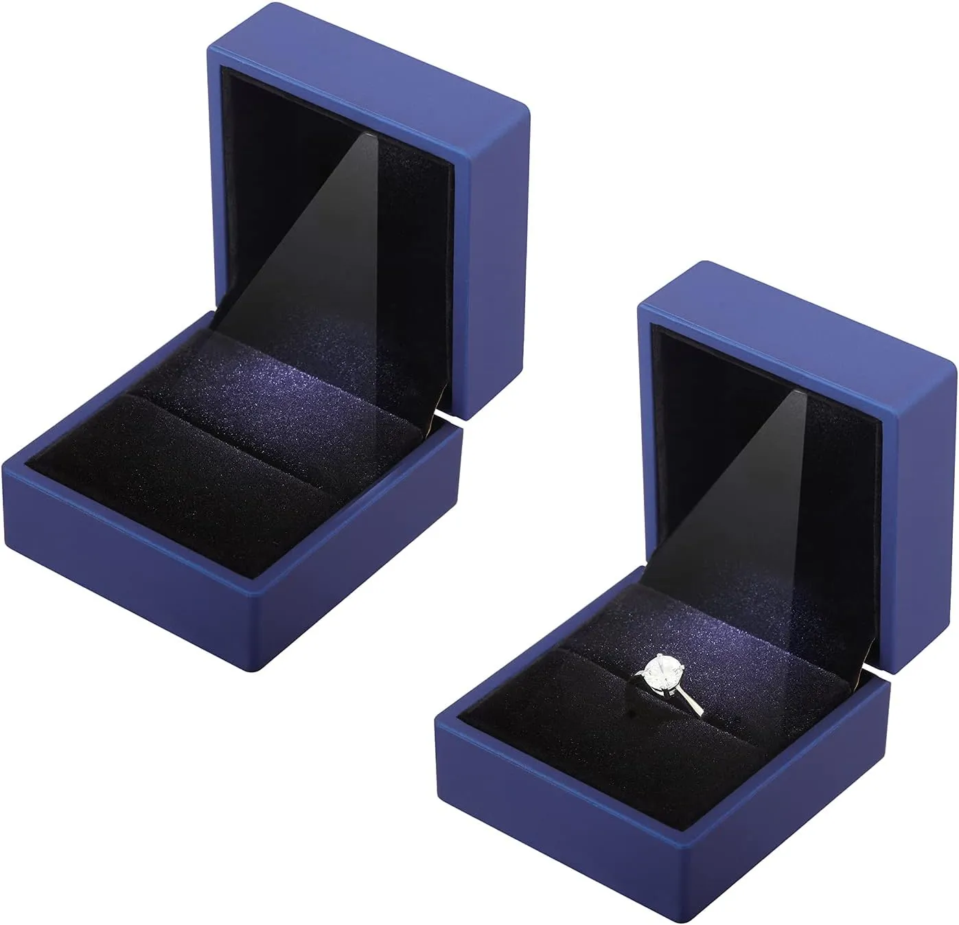 LETURE 2 Pieces Ring Earring Gift Box, Elegant Velvet Ring Case Jewelry Display for Proposal, Engagement, Wedding, Gift (Blue)