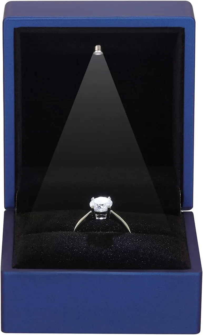 LETURE 2 Pieces Ring Earring Gift Box, Elegant Velvet Ring Case Jewelry Display for Proposal, Engagement, Wedding, Gift (Blue)