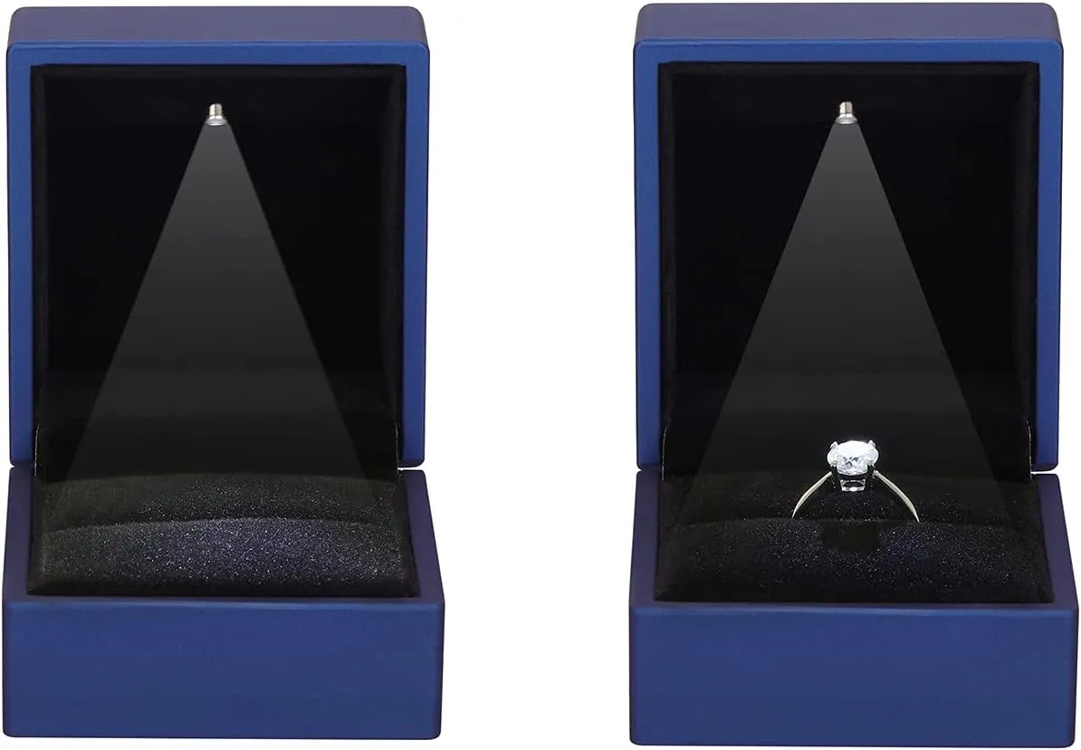 LETURE 2 Pieces Ring Earring Gift Box, Elegant Velvet Ring Case Jewelry Display for Proposal, Engagement, Wedding, Gift (Blue)