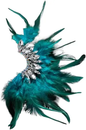 Long Peacock Rhinestone Feather Ear Cuff Earrings, Feather Tassel Earrings Ear Accessories, Non Piercing for Women Ear Clip, Earrings Jewelry,Bohemian Feather Dangle Earrings