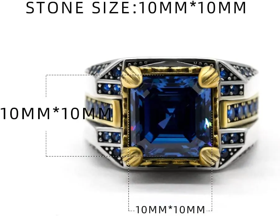 LovePlus Solid S925 Sterling Silver Square Zircon Ring Red Green, Blue Gem Turkey Handmade Elegant Style Men's/Women's Ring, Suitable for Daily Wear Gift Size 7-12