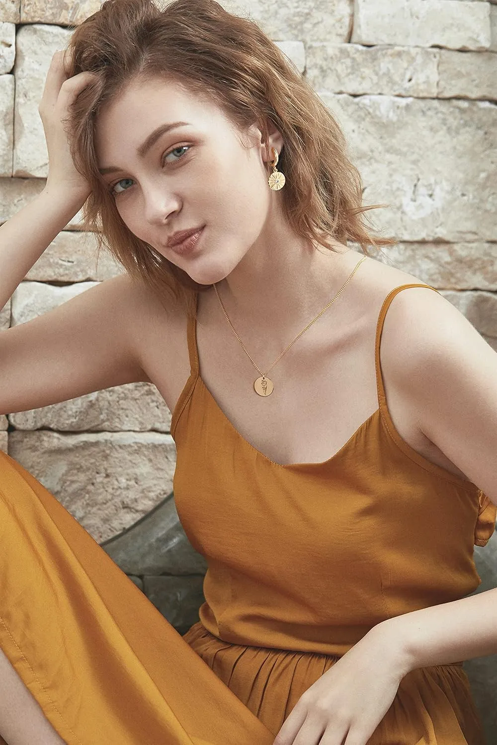 LOYATA Birth Flower Necklace Dainty 14K Gold Plated Necklace Engraved Custom Floral Pendant Necklace Personalized Jewelry Handmade Birthday Gift for Women