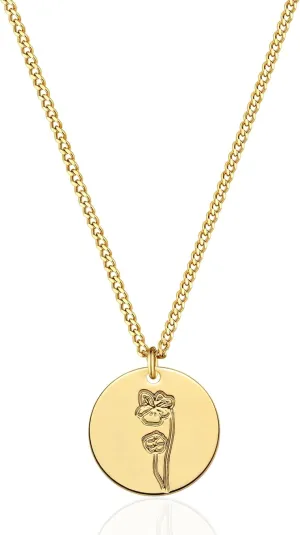 LOYATA Birth Flower Necklace Dainty 14K Gold Plated Necklace Engraved Custom Floral Pendant Necklace Personalized Jewelry Handmade Birthday Gift for Women