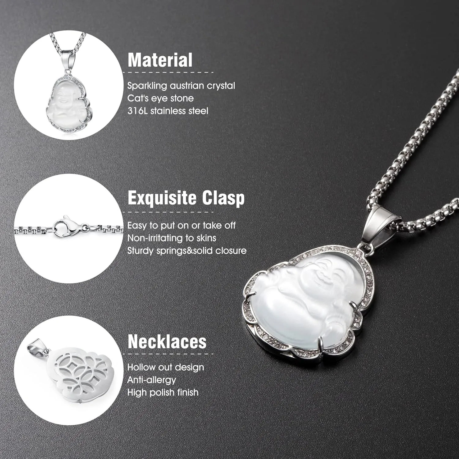 Lucky Laughing Buddha Pendant Chain Necklaces Amulet Jewelry for Men Women Boys 60cm