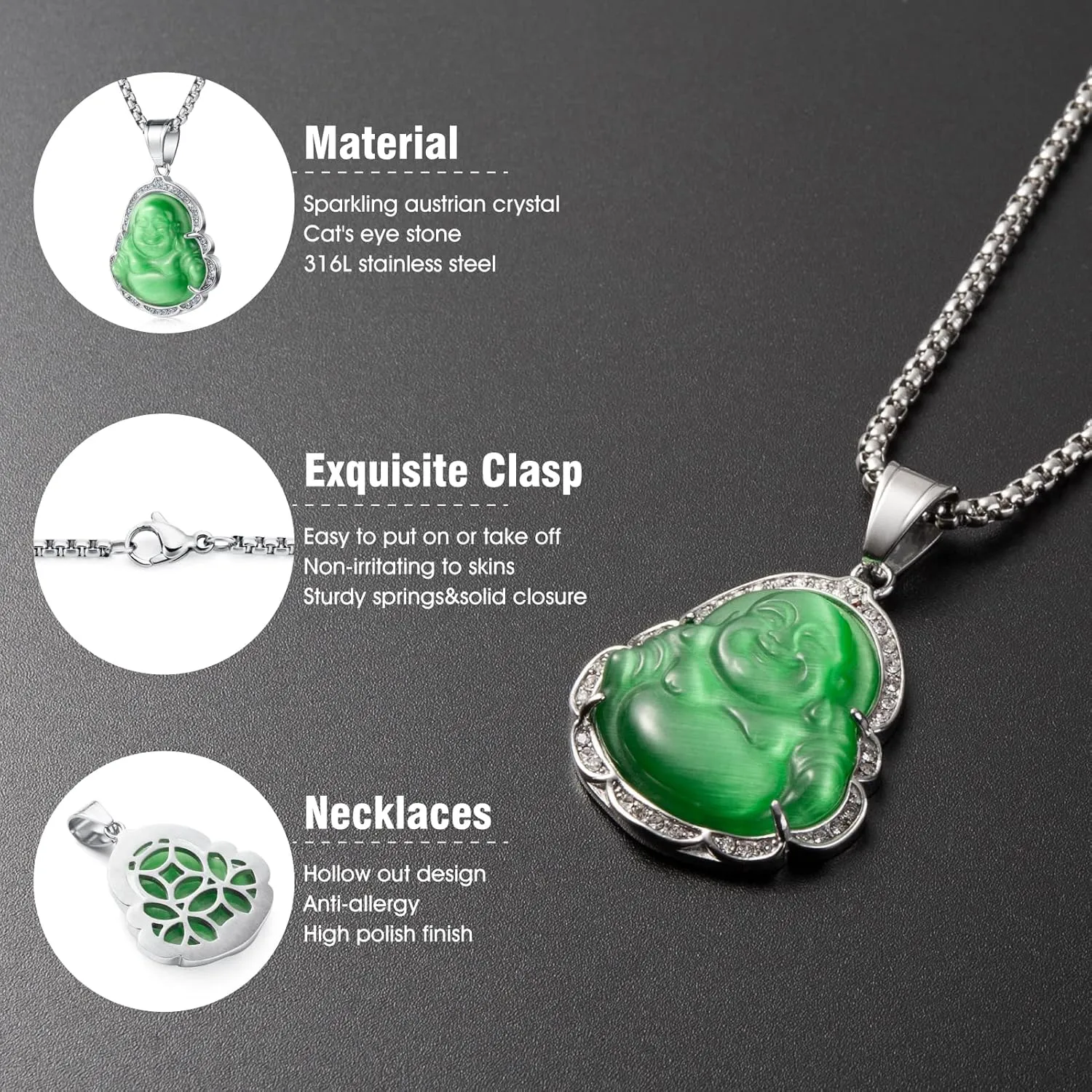 Lucky Laughing Buddha Pendant Chain Necklaces Amulet Jewelry for Men Women Boys 60cm