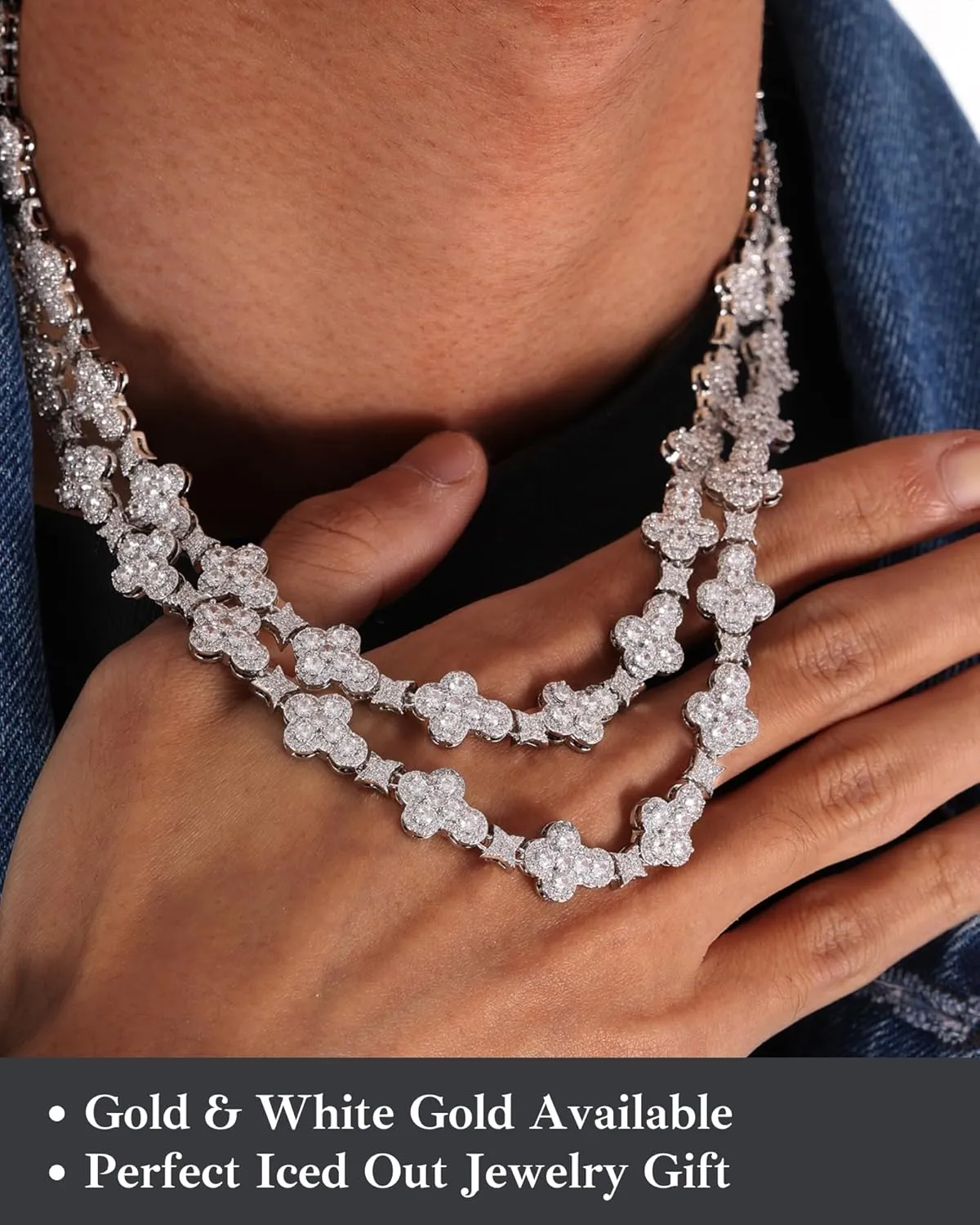 LuxeFlex Iced Out Cross Star Eye Elements Tennis Chain,White Gold Plated 5A Zircon Stones Handmade Cuban Necklace, exquisite Hip Hop Bling Luxury Jewelry Gift