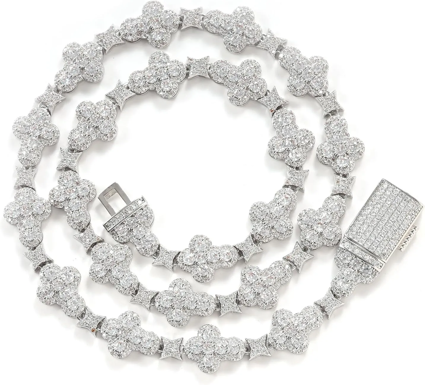 LuxeFlex Iced Out Cross Star Eye Elements Tennis Chain,White Gold Plated 5A Zircon Stones Handmade Cuban Necklace, exquisite Hip Hop Bling Luxury Jewelry Gift