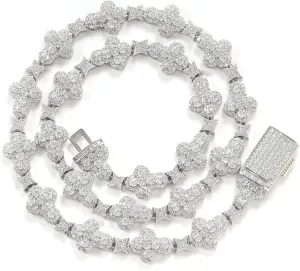 LuxeFlex Iced Out Cross Star Eye Elements Tennis Chain,White Gold Plated 5A Zircon Stones Handmade Cuban Necklace, exquisite Hip Hop Bling Luxury Jewelry Gift