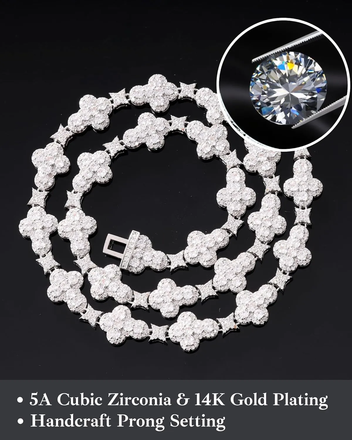 LuxeFlex Iced Out Cross Star Eye Elements Tennis Chain,White Gold Plated 5A Zircon Stones Handmade Cuban Necklace, exquisite Hip Hop Bling Luxury Jewelry Gift