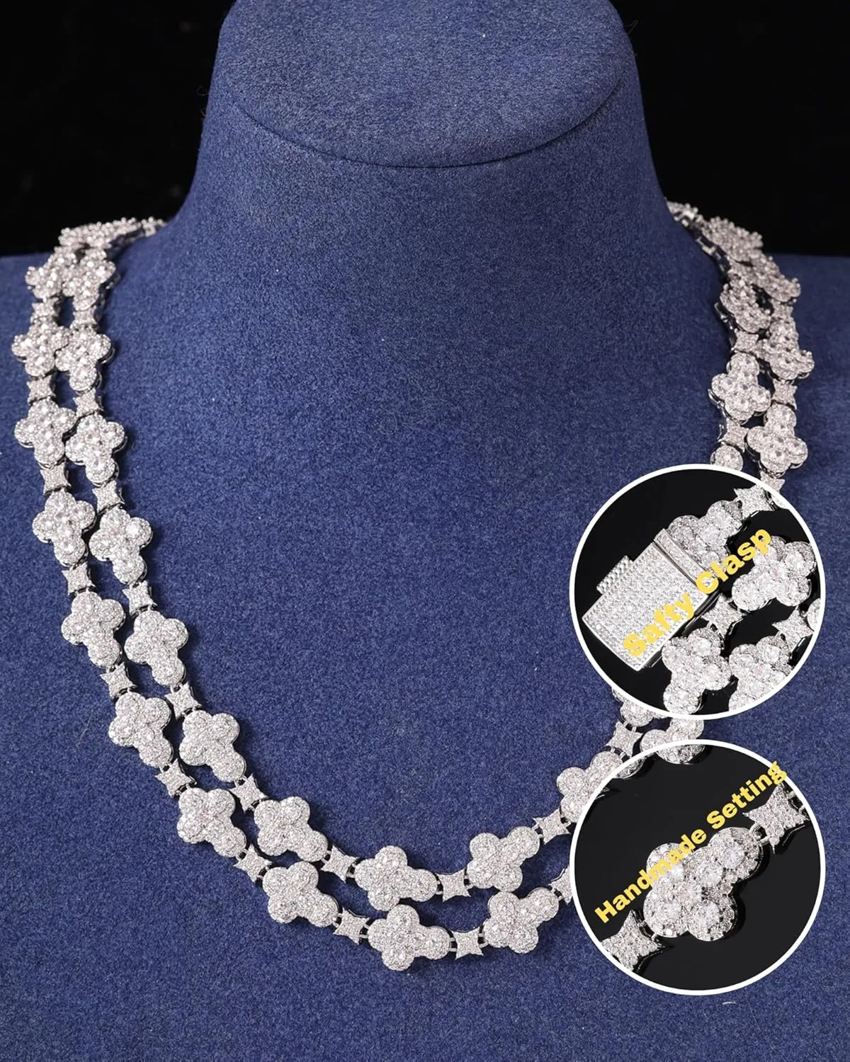LuxeFlex Iced Out Cross Star Eye Elements Tennis Chain,White Gold Plated 5A Zircon Stones Handmade Cuban Necklace, exquisite Hip Hop Bling Luxury Jewelry Gift