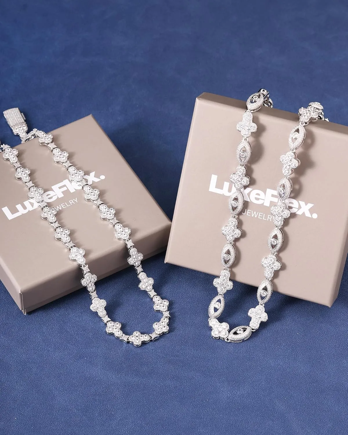 LuxeFlex Iced Out Cross Star Eye Elements Tennis Chain,White Gold Plated 5A Zircon Stones Handmade Cuban Necklace, exquisite Hip Hop Bling Luxury Jewelry Gift