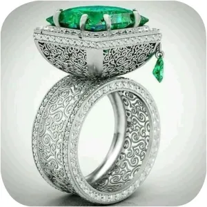 Luxury Big Emerald Wide Ring for Women Elegant Crystal Green Stone Engagement Vintage Party Wedding Geometric Rings 925 Silver Plated Band Square Rings Cocktail Costume Jewelry for Her Size 9