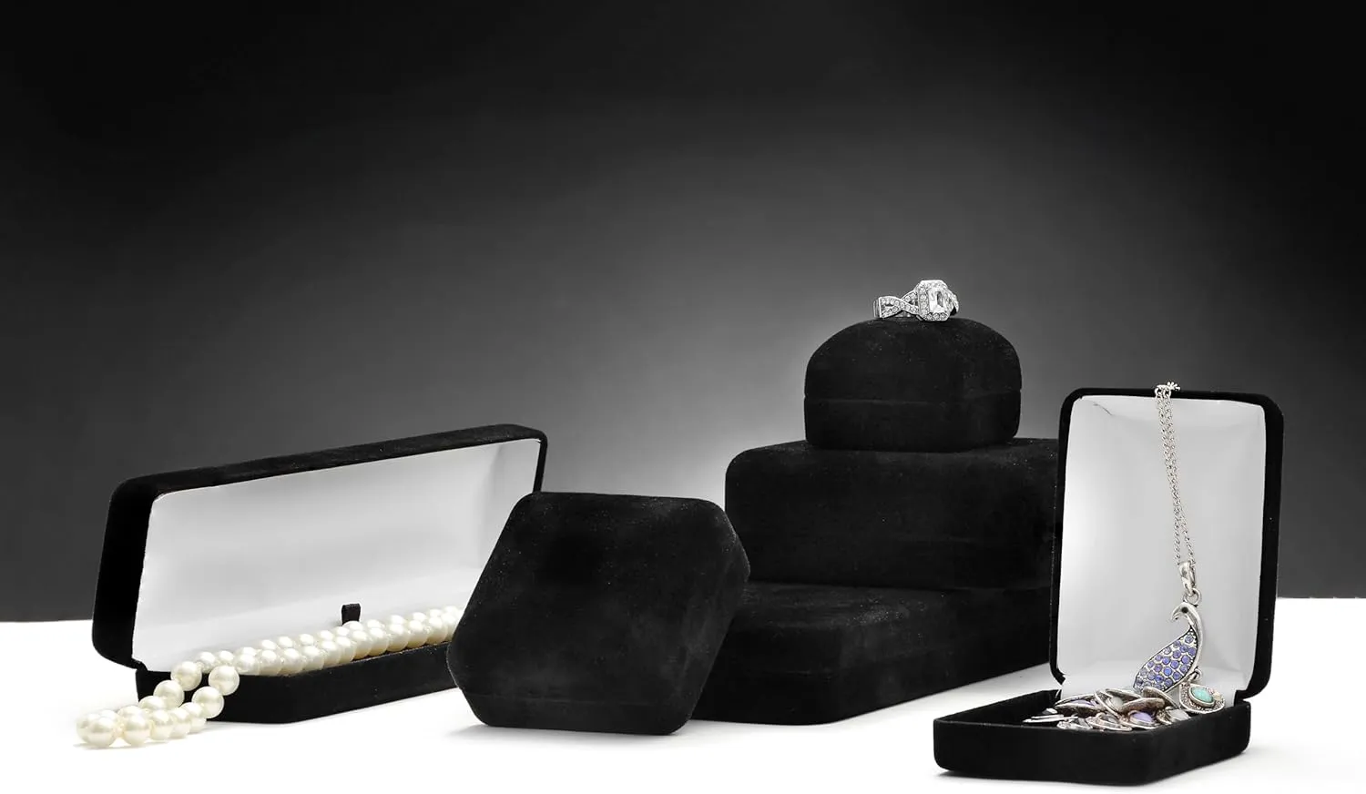 Luxury Rounded-Top Velvet Ring Box - Ring Gift Box for Engagement, Proposal, Wedding Day - Elegant Velour Jewelry Box for Men & Women - Small Ring Case with Satin Inner Top