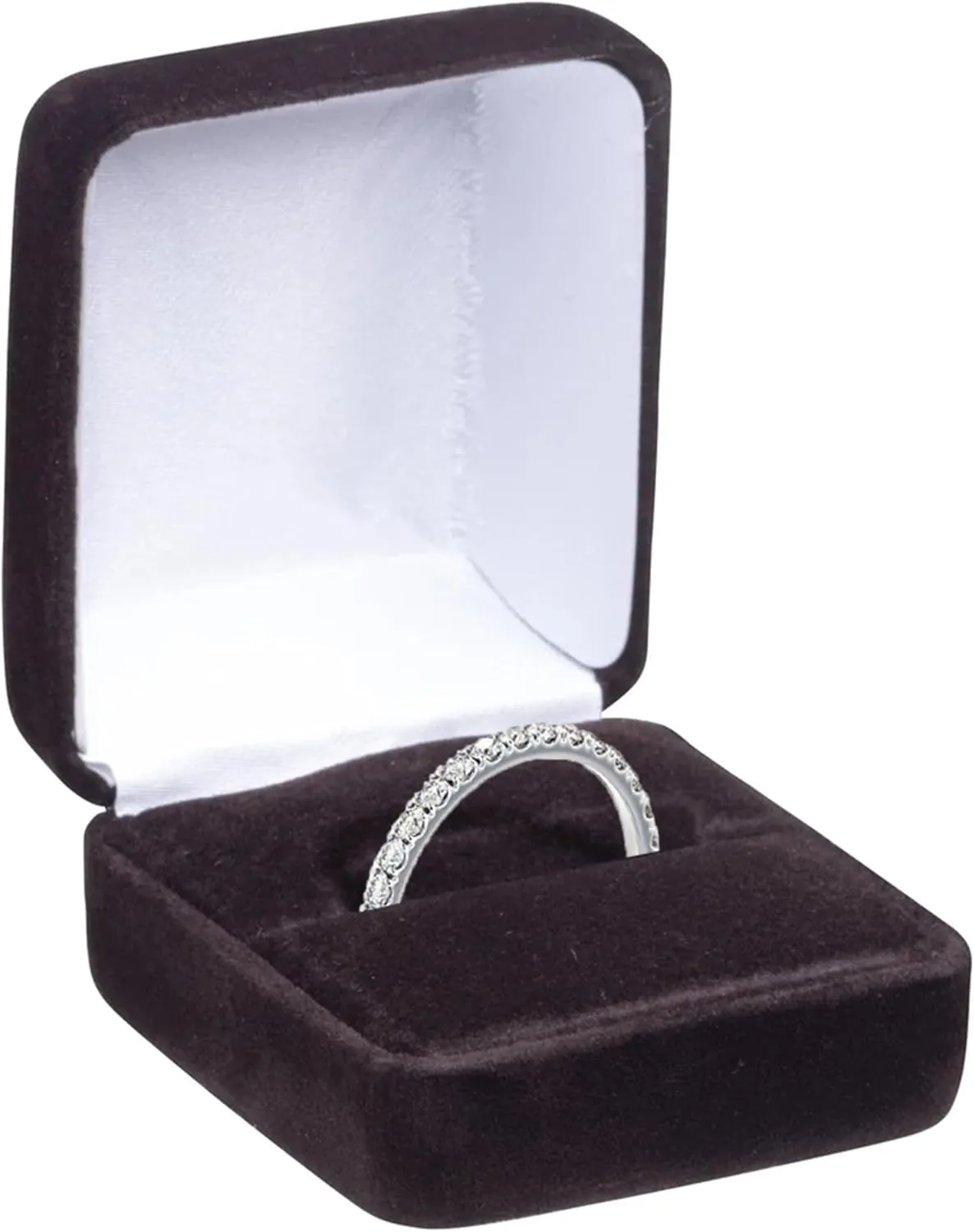 Luxury Rounded-Top Velvet Ring Box - Ring Gift Box for Engagement, Proposal, Wedding Day - Elegant Velour Jewelry Box for Men & Women - Small Ring Case with Satin Inner Top