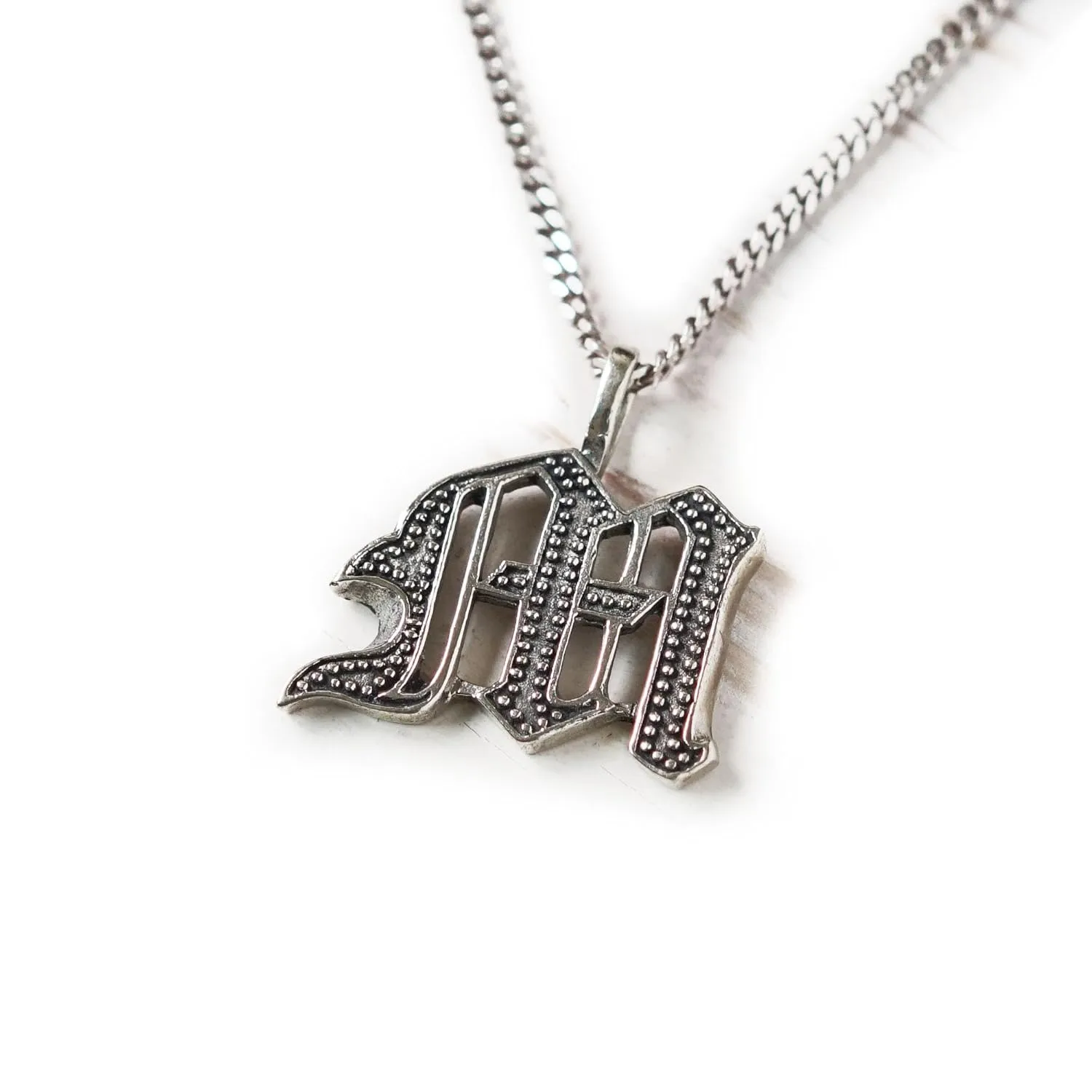 M pendant necklace old english sterling silver 925 Biker gothic A-Z alphabet Initial Letters NAME gift