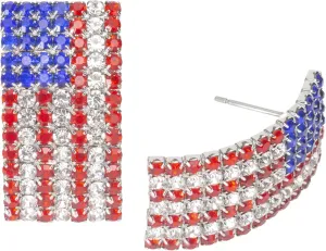 Madison Tyler Americana Collection 4th of July Dangle Drop Earrings for Women | Fashion Red Blue White Patriotic USA Cute Pave Rhinestone Star Post Earrings | American Independence Day Gifts