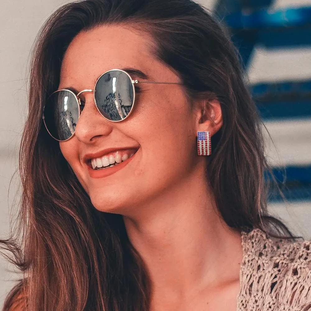 Madison Tyler Americana Collection 4th of July Dangle Drop Earrings for Women | Fashion Red Blue White Patriotic USA Cute Pave Rhinestone Star Post Earrings | American Independence Day Gifts