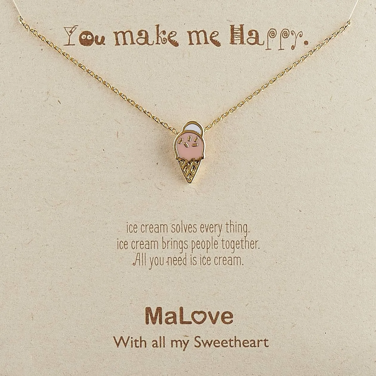 MaLove Lovely Simple Daily Dainty Small Tiny Delicate Ice cream Inspirational Pendant Necklace Handmade Pendant Necklace Jewelry Gift for Women
