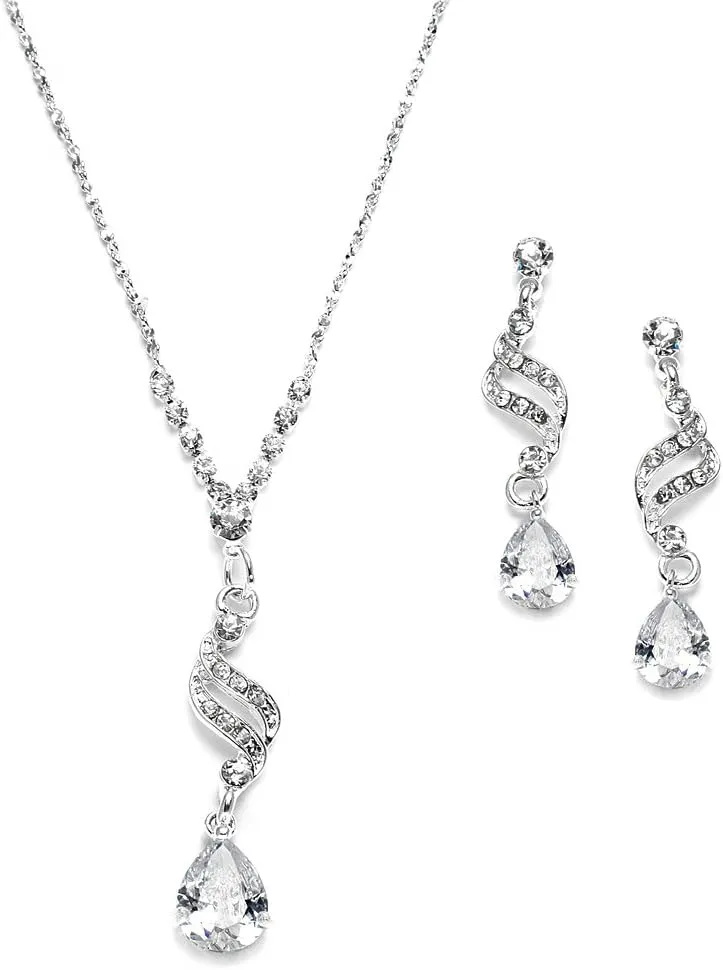 Mariell Cubic Zirconia Prom Jewelry Set, Necklace & Earrings Set for Brides, Bridesmaids, Wedding Jewelry