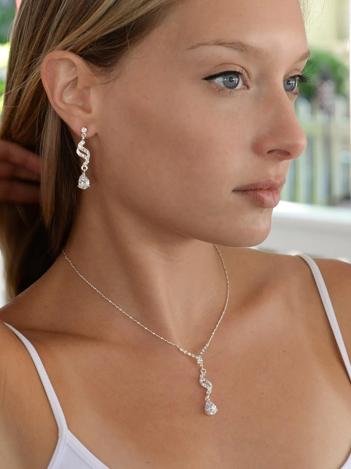 Mariell Cubic Zirconia Prom Jewelry Set, Necklace & Earrings Set for Brides, Bridesmaids, Wedding Jewelry