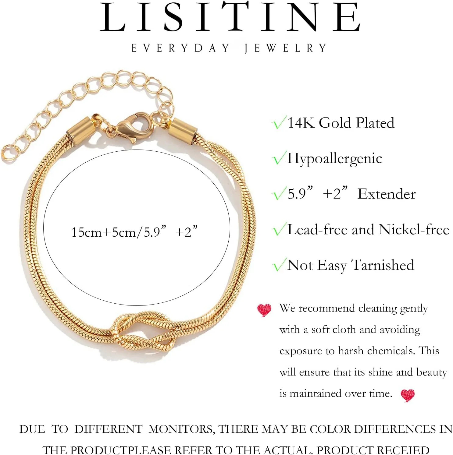 Matching Bracelets for CouplesDainty Gold Love Knot Bracelet 14K Gold Plated Herringbone Chain Bracelet Relationship Jewelry Gifts for Best Friend