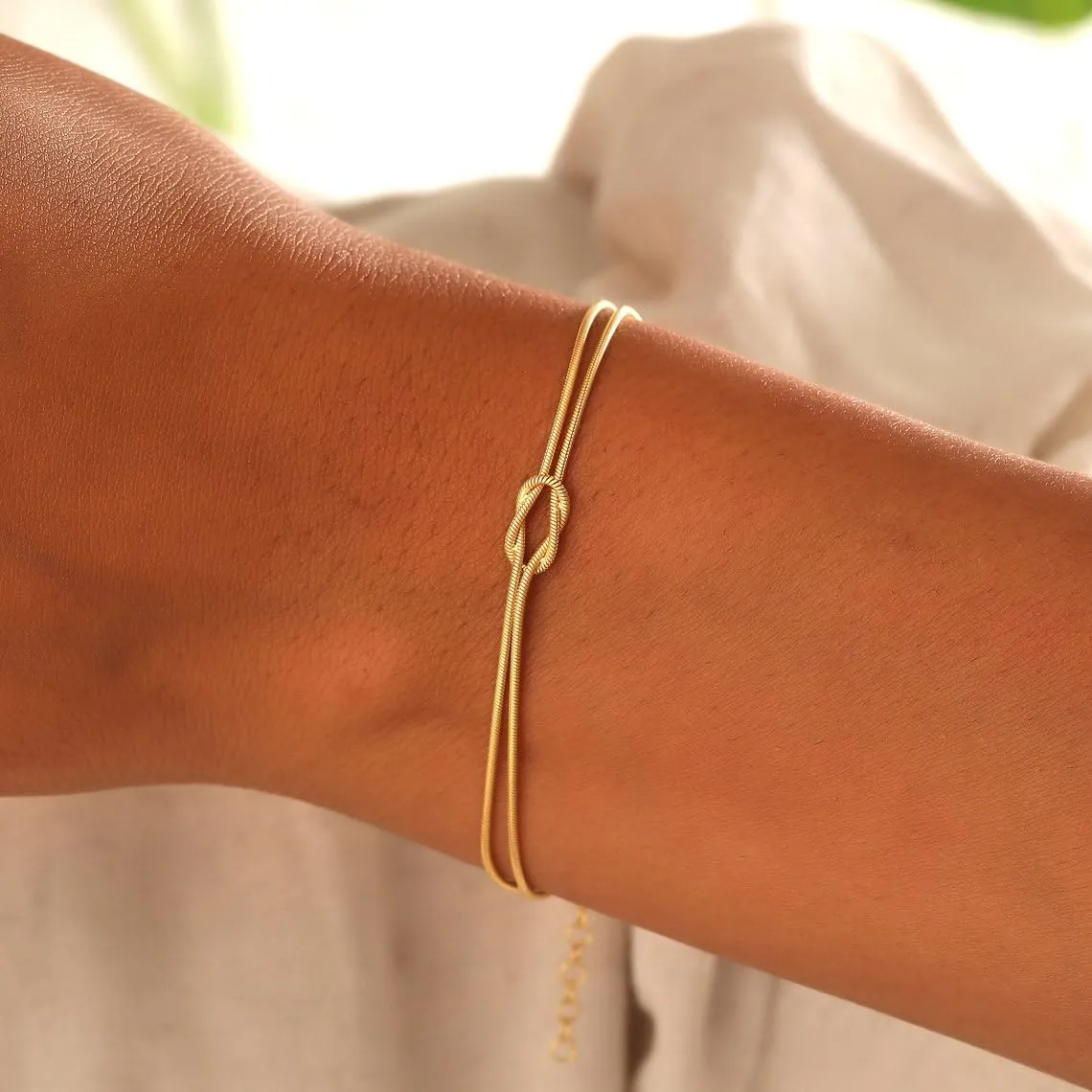 Matching Bracelets for CouplesDainty Gold Love Knot Bracelet 14K Gold Plated Herringbone Chain Bracelet Relationship Jewelry Gifts for Best Friend