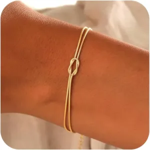 Matching Bracelets for CouplesDainty Gold Love Knot Bracelet 14K Gold Plated Herringbone Chain Bracelet Relationship Jewelry Gifts for Best Friend