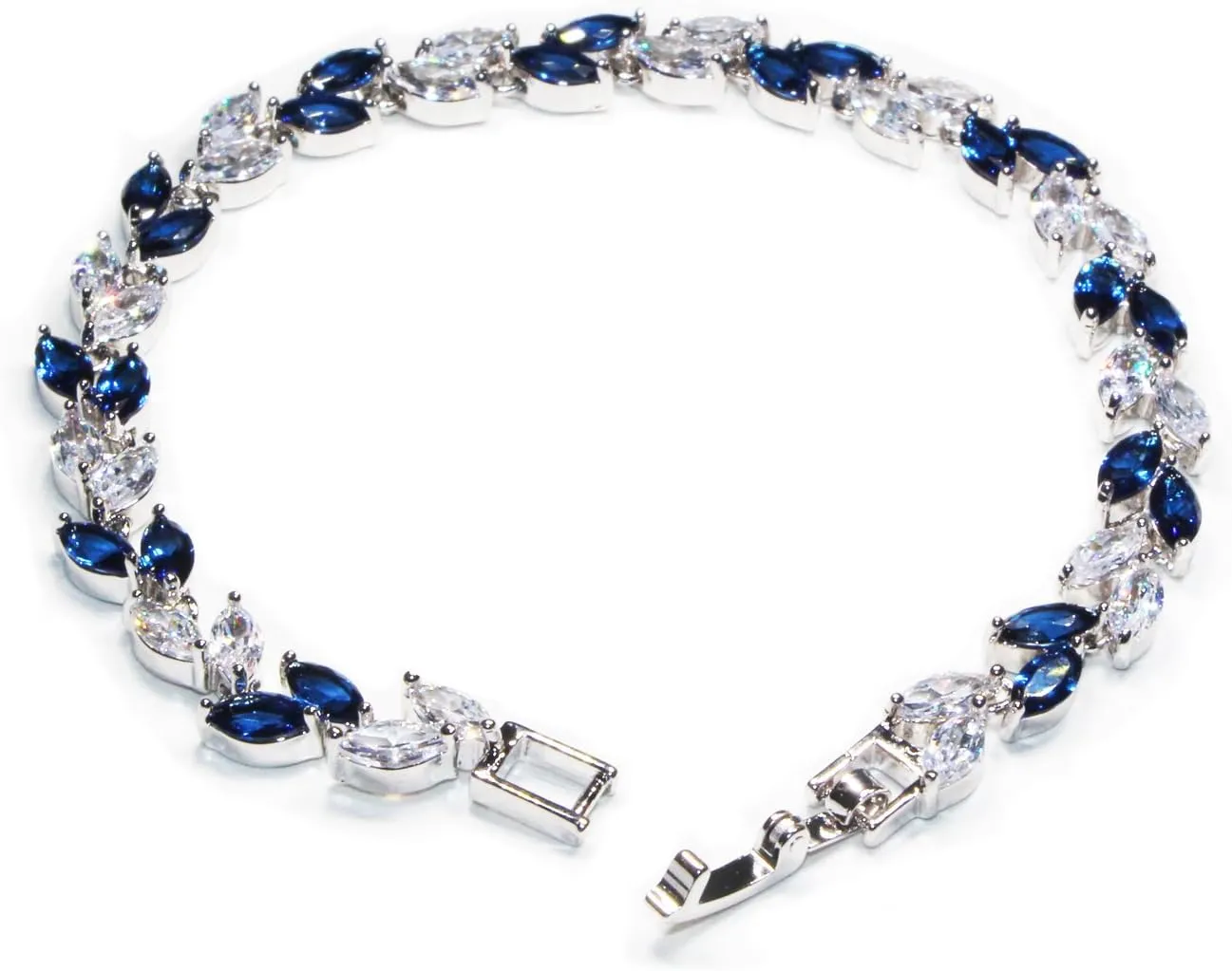 Me&Hz Silver Plated Crystal Tennis Bracelet Cubic Zirconia Birthstone CZ Bracelets Classic Leaf Bracelets for Women Sparkly Formal Wedding Bracelet Jewelry Gift