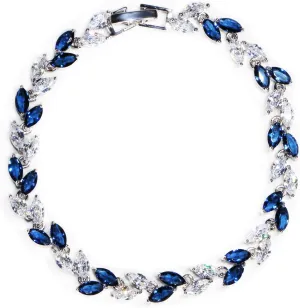 Me&Hz Silver Plated Crystal Tennis Bracelet Cubic Zirconia Birthstone CZ Bracelets Classic Leaf Bracelets for Women Sparkly Formal Wedding Bracelet Jewelry Gift
