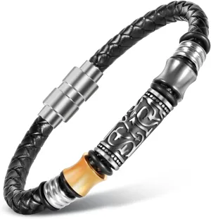 Mens Bracelet Leather, Nautical Hook Bracelet For Men Black Braided Leather Rope Bangle Jewelry