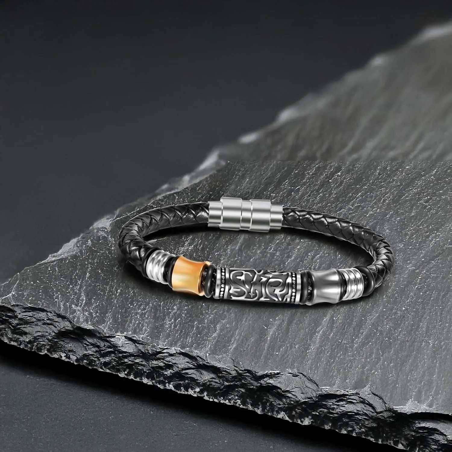 Mens Bracelet Leather, Nautical Hook Bracelet For Men Black Braided Leather Rope Bangle Jewelry