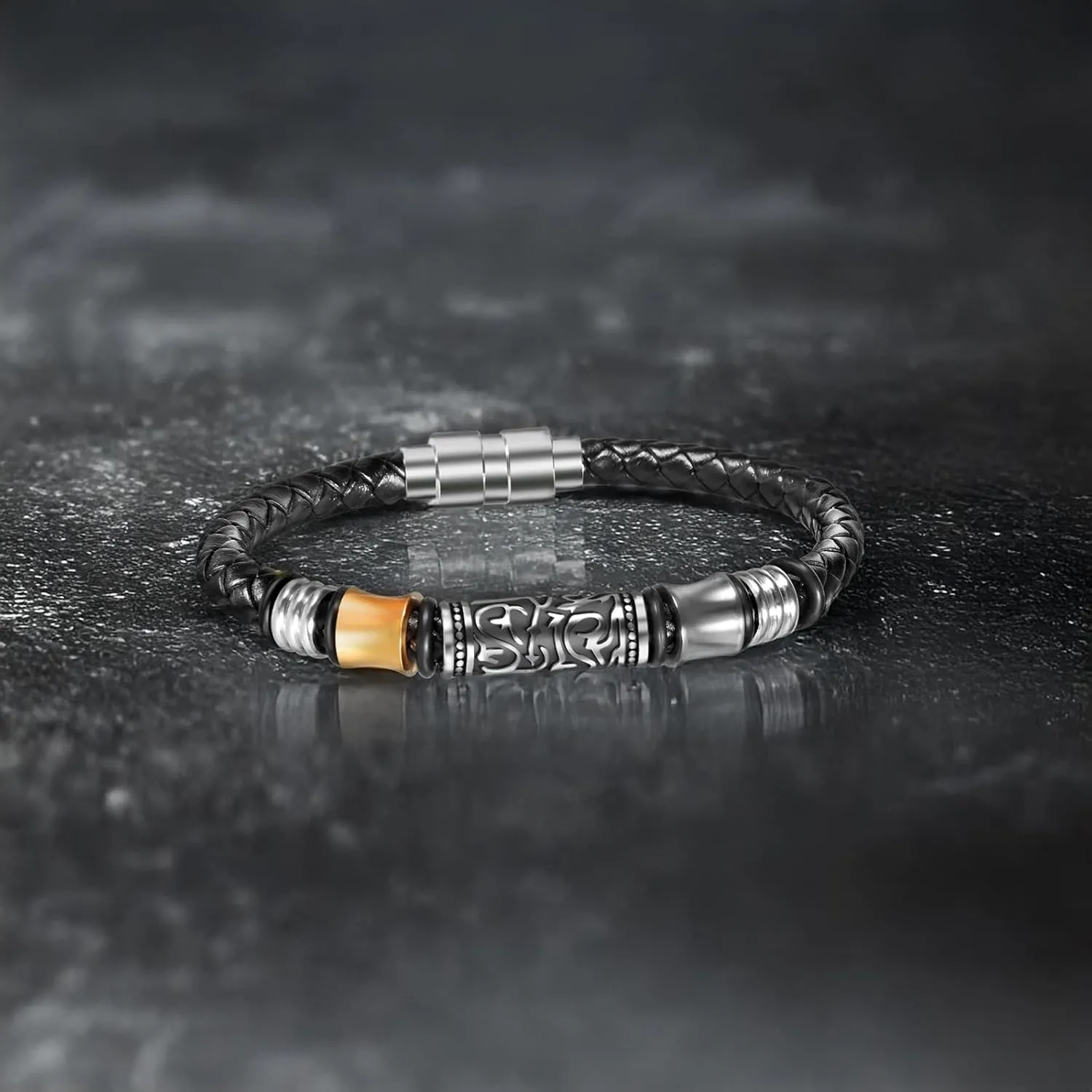 Mens Bracelet Leather, Nautical Hook Bracelet For Men Black Braided Leather Rope Bangle Jewelry