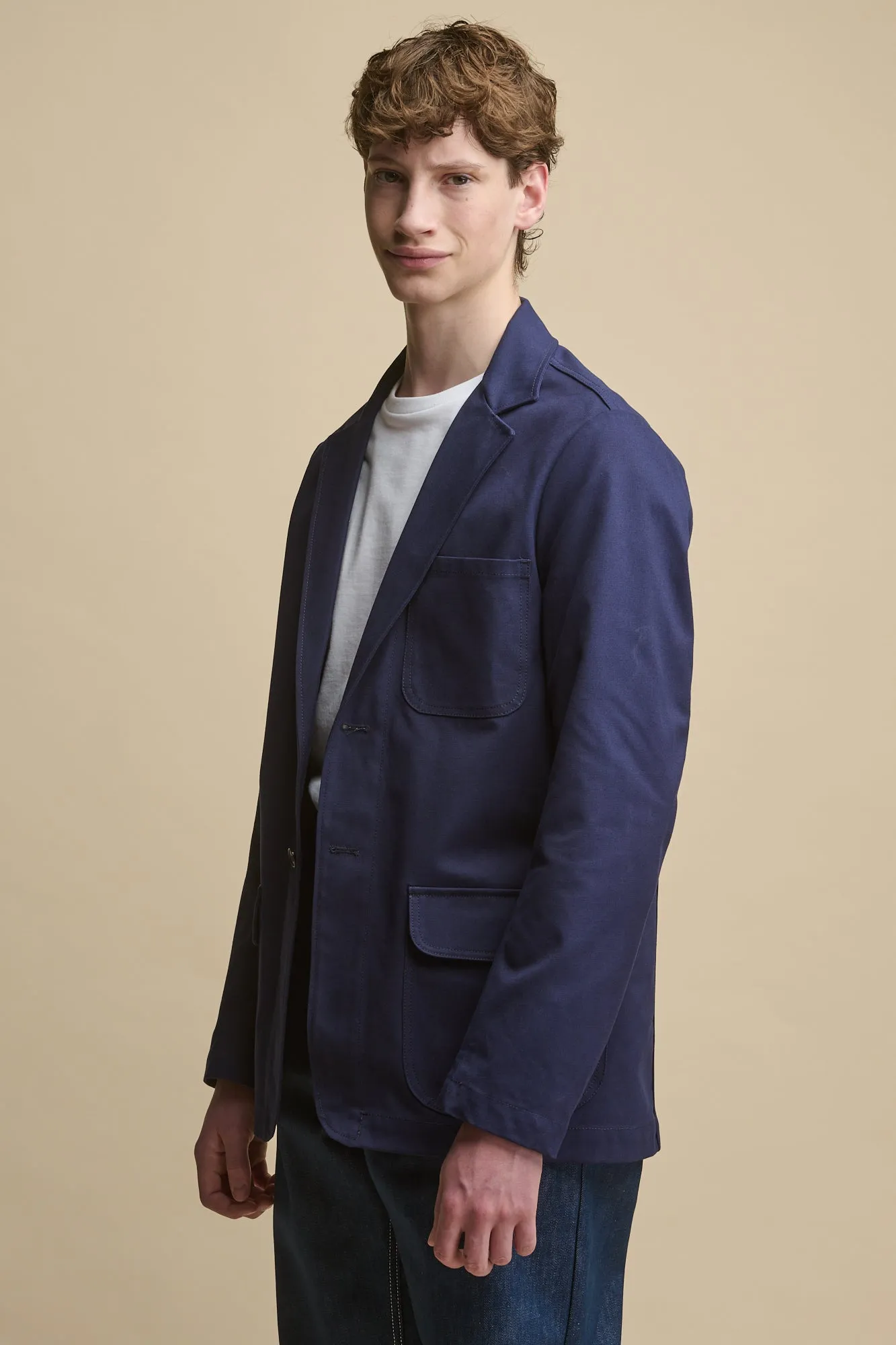 Men's James Single Breasted Canvas Blazer - Navy