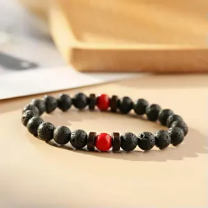 Mens Natural Lava Stone Granite Prayer Mala Bead Diffuser Bracelets Yoga Jewelry-356-6