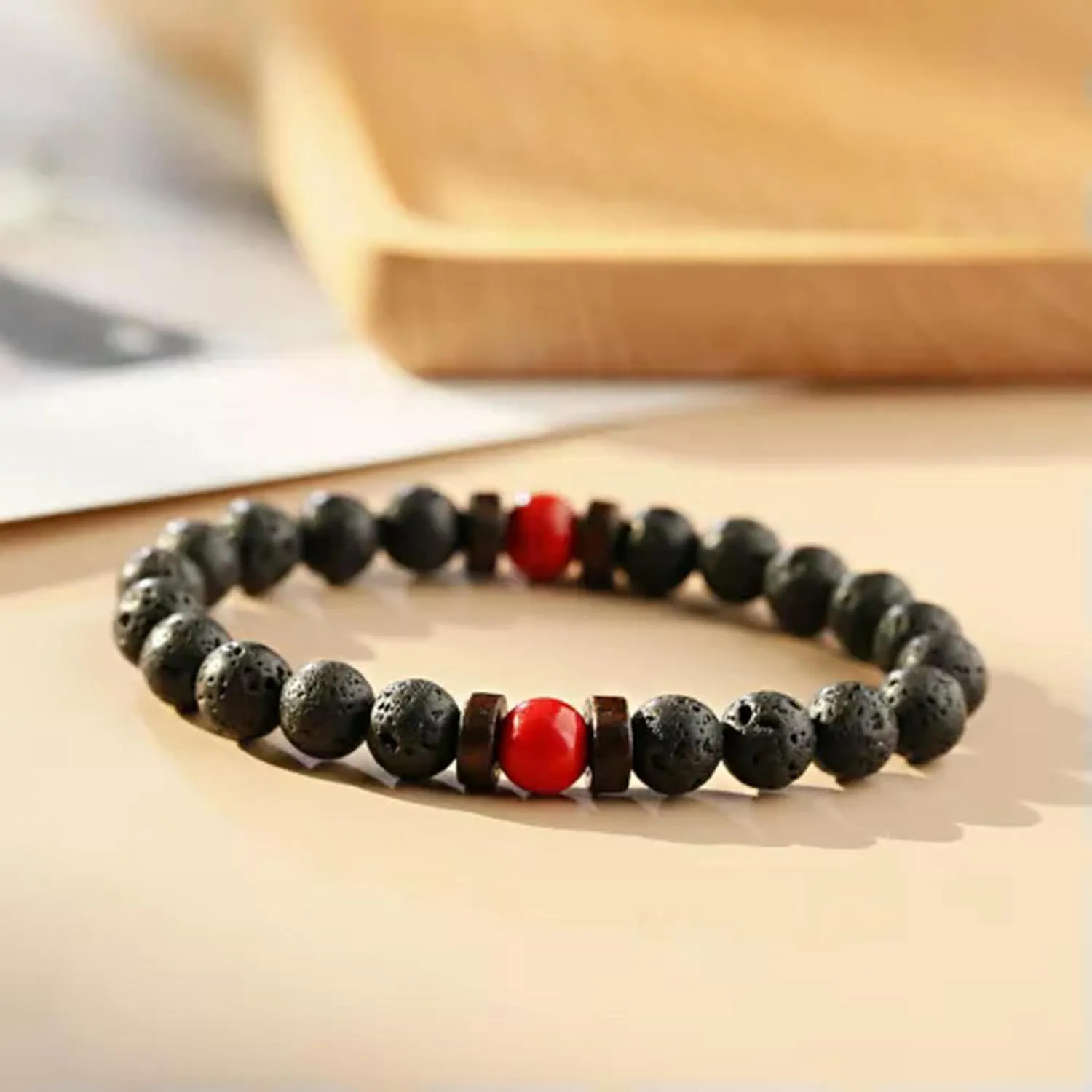 Mens Natural Lava Stone Granite Prayer Mala Bead Diffuser Bracelets Yoga Jewelry-356-6