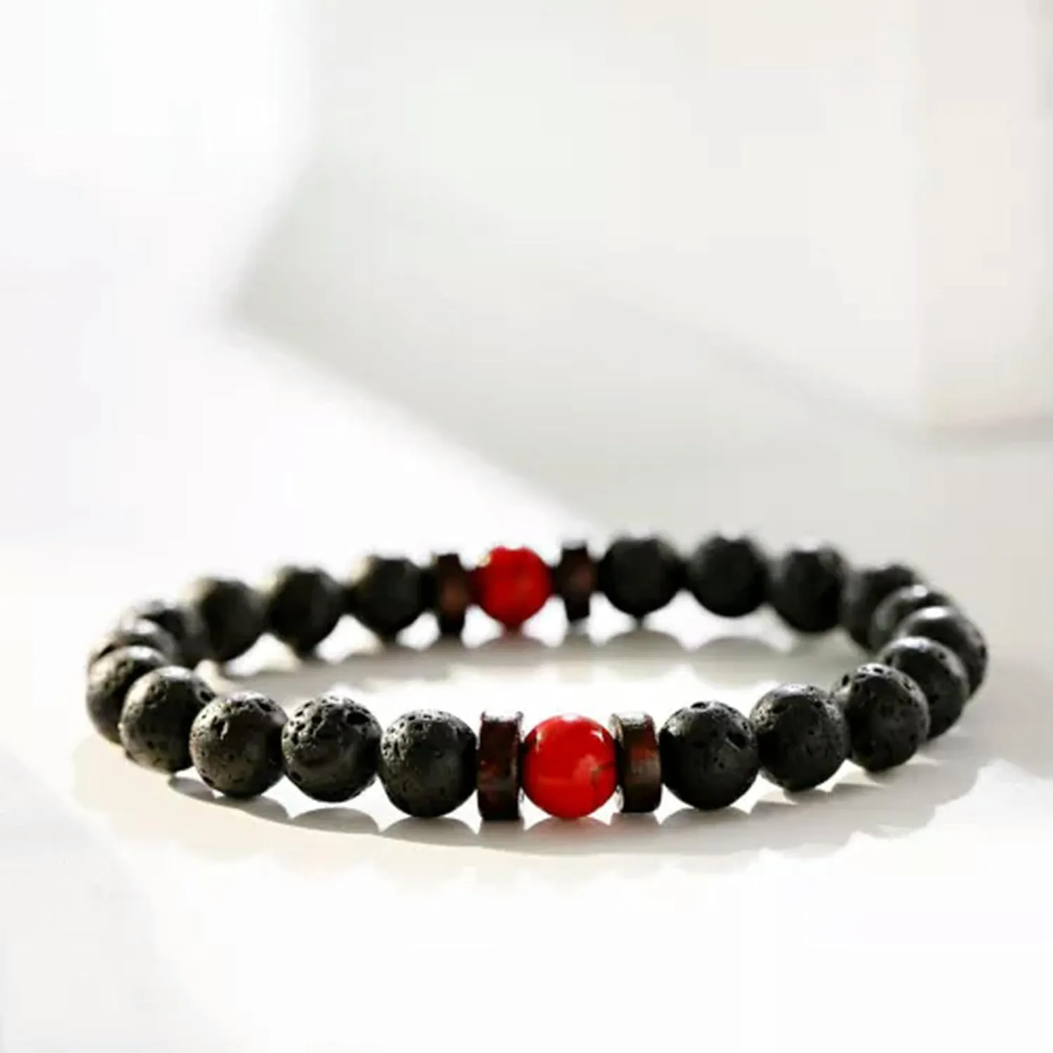 Mens Natural Lava Stone Granite Prayer Mala Bead Diffuser Bracelets Yoga Jewelry-356-6
