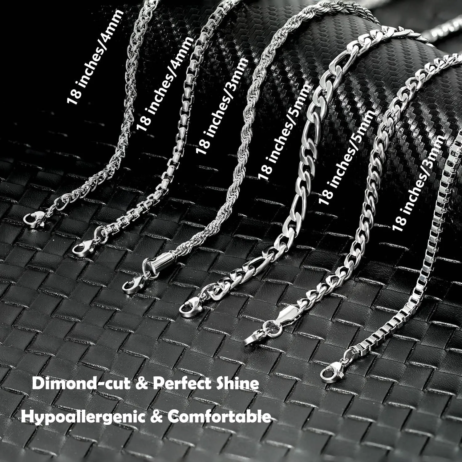 Mens Necklace Chain, 6 Pcs Men's Stainless Steel Chain Necklace Jewelry Set Gift for Men Women