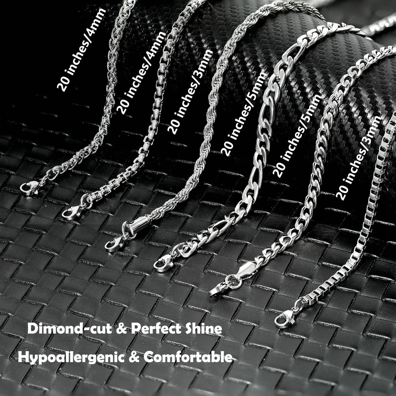 Mens Necklace Chain, 6 Pcs Men's Stainless Steel Chain Necklace Jewelry Set Gift for Men Women
