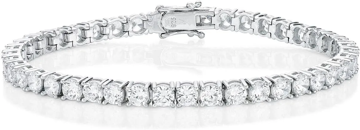 Mens Tennis Bracelet, Solid 925 Sterling Silver Bracelet for Men with 4mm AAA Sparkling White Cubic Zirconia Stones, Stylish Mens Bracelets with Gift Box