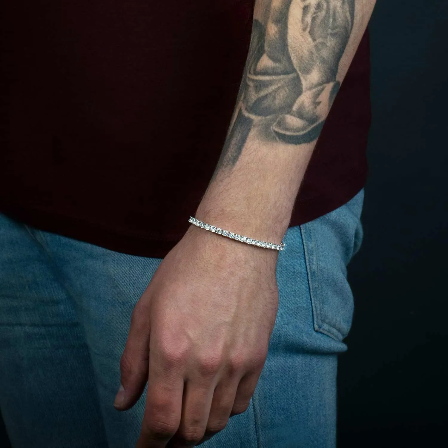 Mens Tennis Bracelet, Solid 925 Sterling Silver Bracelet for Men with 4mm AAA Sparkling White Cubic Zirconia Stones, Stylish Mens Bracelets with Gift Box