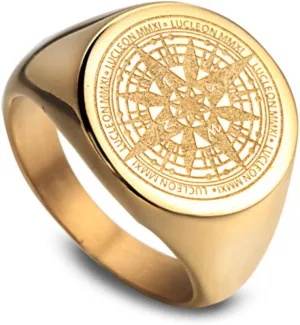 Mens Vintage Round Compass Signet Ring, Stainless Steel Nautical Compass Rings
