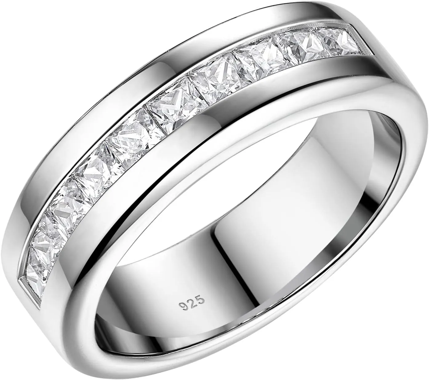 Men's Wedding Rings 925 Sterling Silver Ring Princess Round Cut White AAAAA Cubic Zirconia Size 8-13