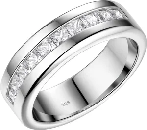 Men's Wedding Rings 925 Sterling Silver Ring Princess Round Cut White AAAAA Cubic Zirconia Size 8-13