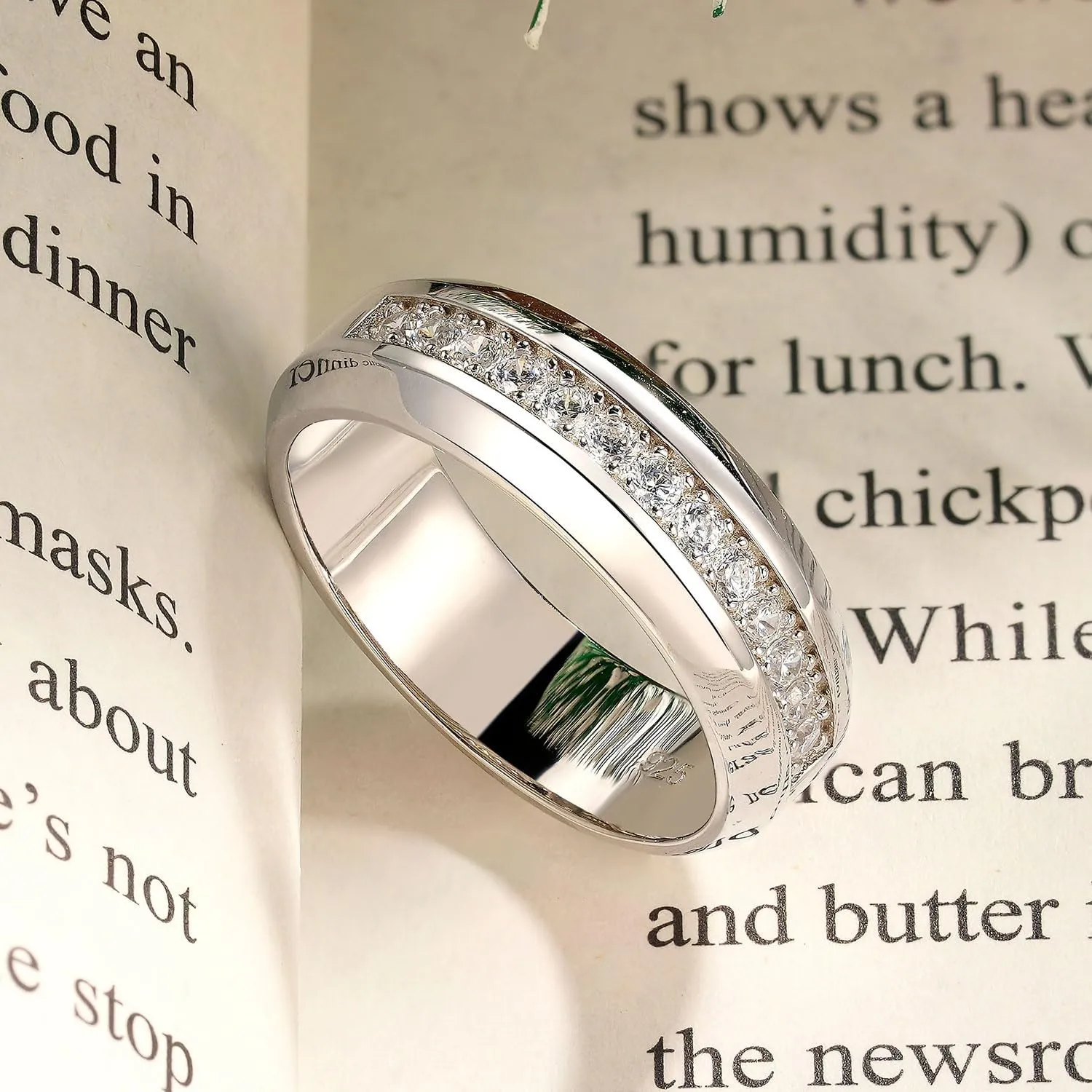 Mens White Gold Wedding Ring Band 925 Sterling Silver With 13 Round Cut Cubic Zirconia Engagement Ring For Him Size 7-14