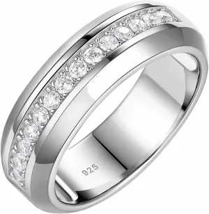 Mens White Gold Wedding Ring Band 925 Sterling Silver With 13 Round Cut Cubic Zirconia Engagement Ring For Him Size 7-14