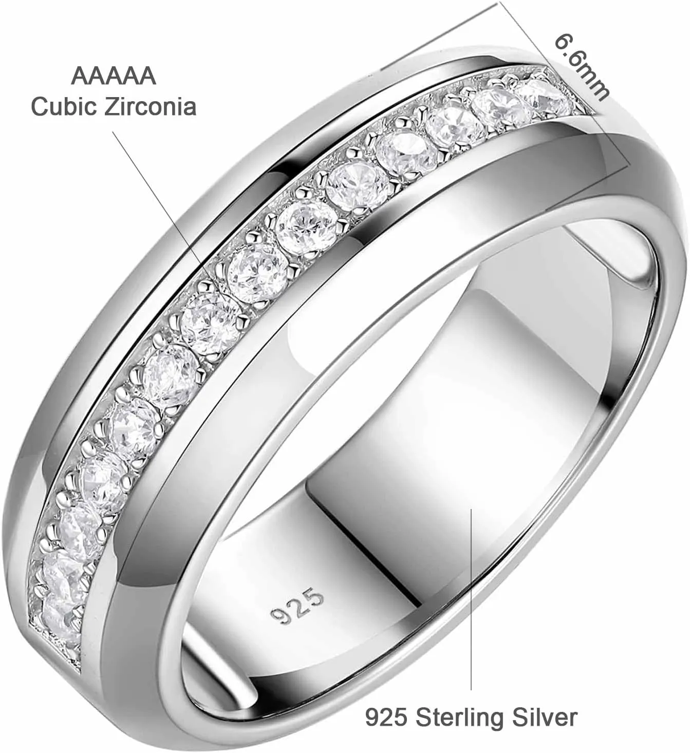 Mens White Gold Wedding Ring Band 925 Sterling Silver With 13 Round Cut Cubic Zirconia Engagement Ring For Him Size 7-14
